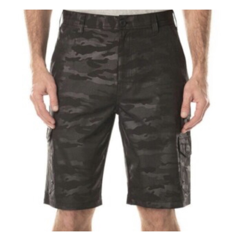 Iron Co Mens Black Camo Cargo Shorts Size 38 Tonal Camouflage Utility Tactical